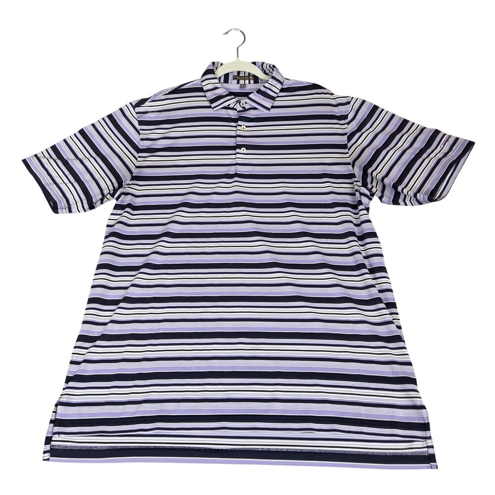 Peter Millar Men's Summer Comfort Polo Lg Purple Stripe Crown Performance Shirt